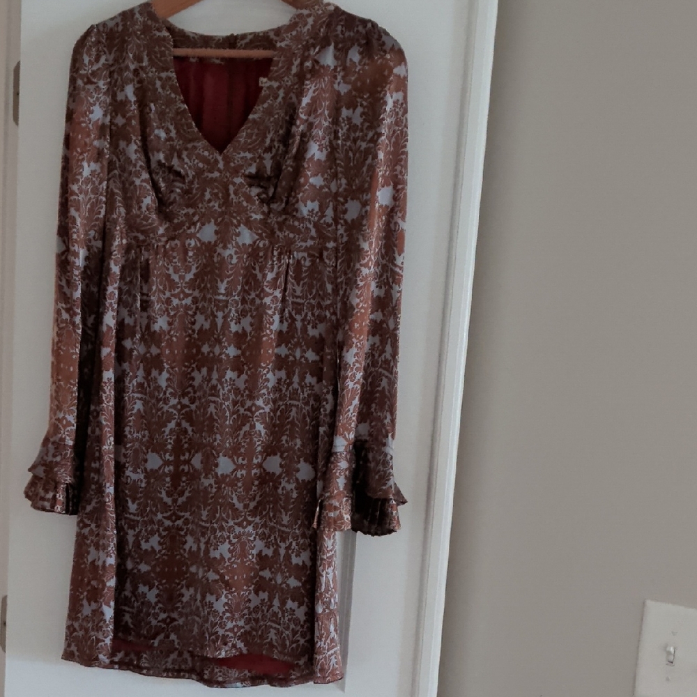Nanette Lepore Brown and White Long Sleeve Dress